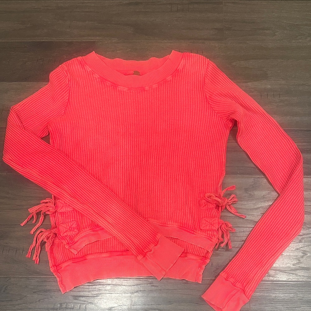 Free People One Long Sleeve waffle knit top with ties on sides